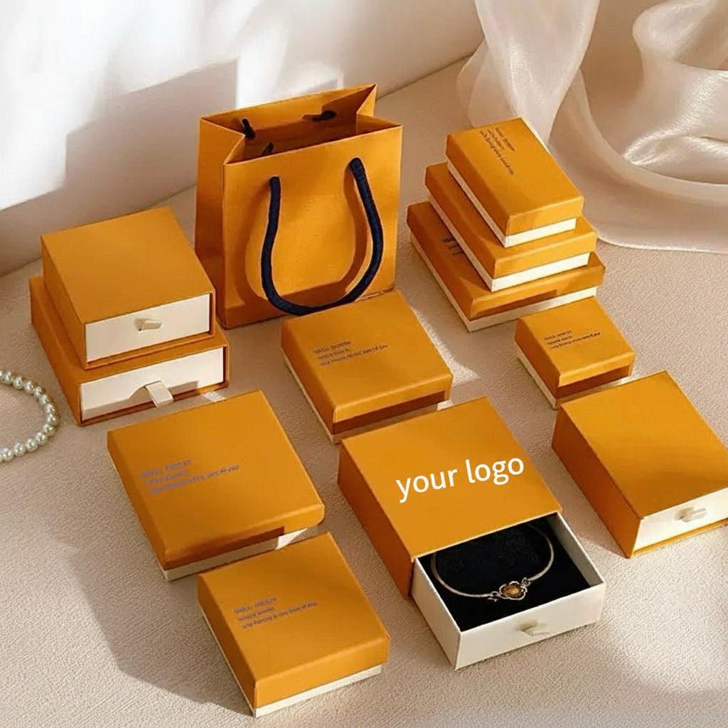 Custom Drawer Jewelry Box Orange Luxury Paper Gift Box with Logo MOQ 500